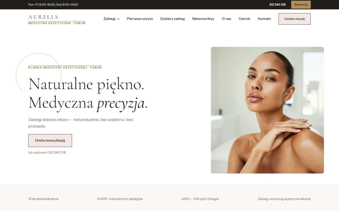 Strona główna projektu pokazowego Klinika Aurelia na desktopie
