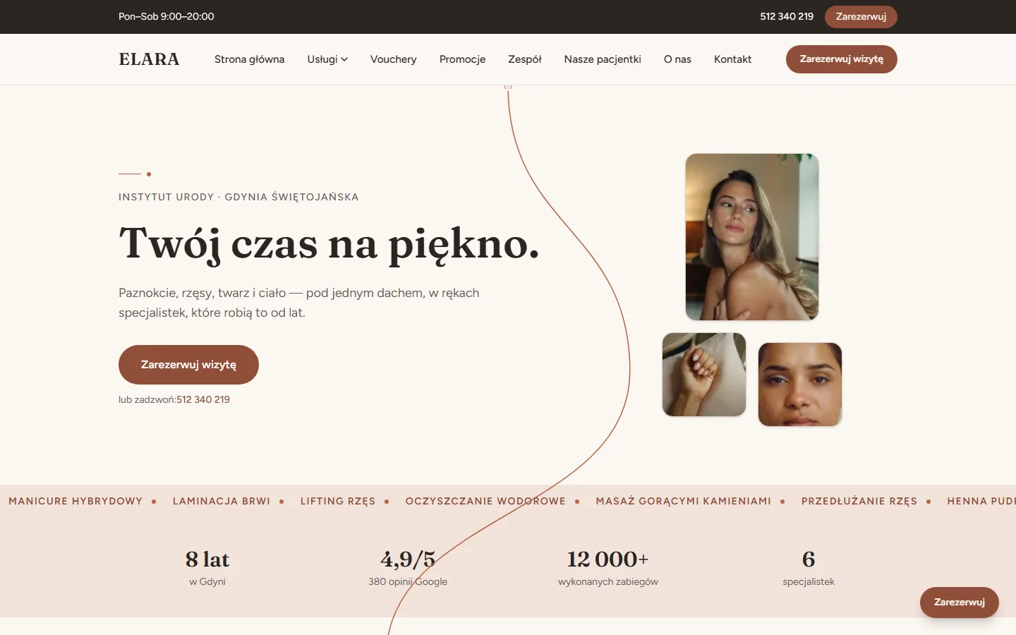 Strona główna projektu pokazowego ELARA Instytut Urody na desktopie